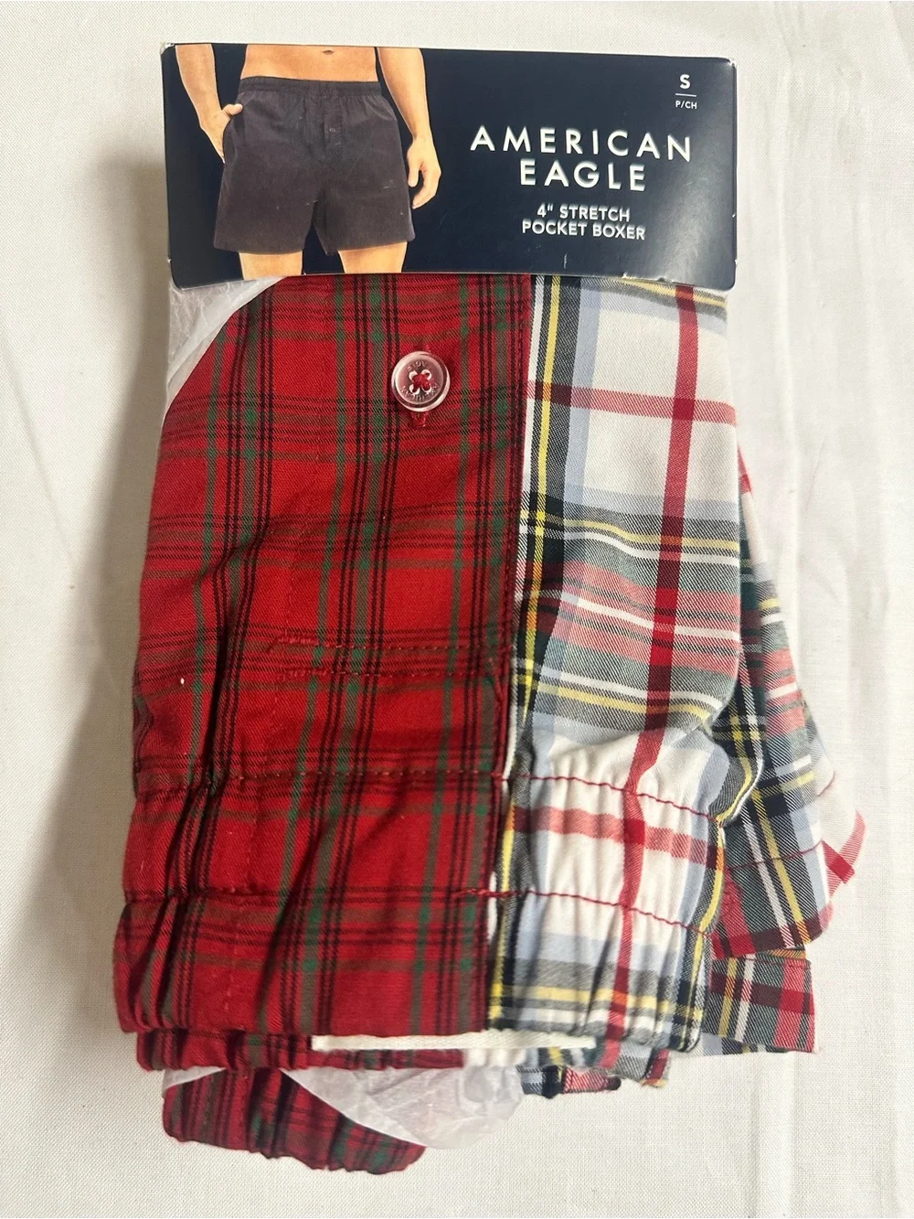 American Eagle Red & White Plaid Pocket Boxer
